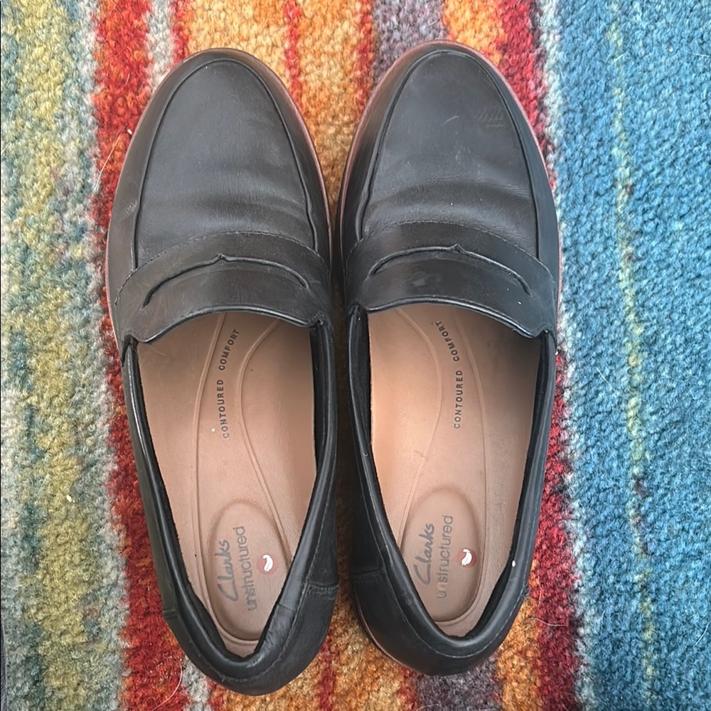 Clarks Black Leather Slip-On Loafers